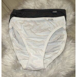 2 Pairs Jockey Elance Hi Cut Panties Cotton Womens 7 L Large White Gray